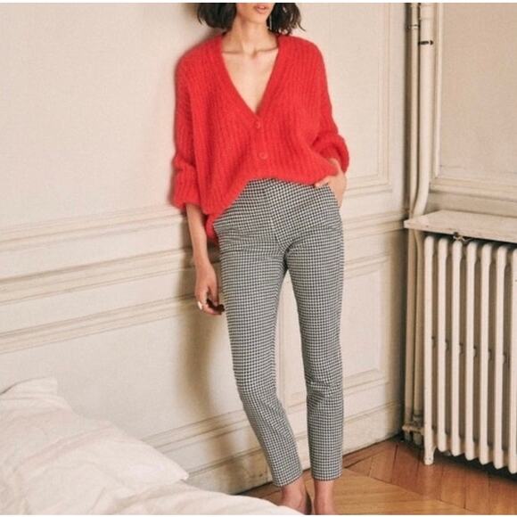 SÉZANE Clara Houndstooth Print High Rise 7/8 Trousers, Black/Ecru, FR40/US8 - Picture 3 of 12